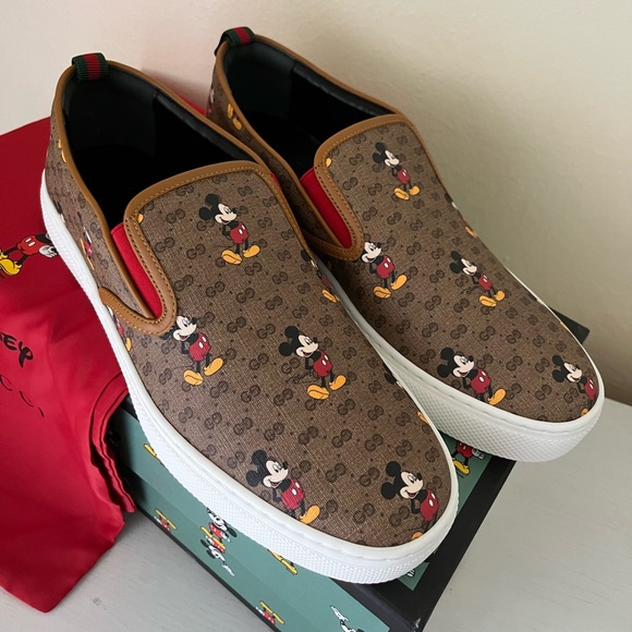 NIB Gucci Men’s Mickey Mouse GG Supreme Slip On Loafer Shoe Size 9G US 9.5. - Picture 1 of 14